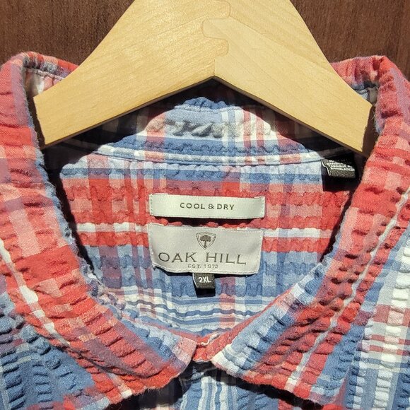 Oak Hill Cool & Dry Shirt Mens 2XL Red/Blue Short Sleeve Button Shirt - Picture 2 of 4